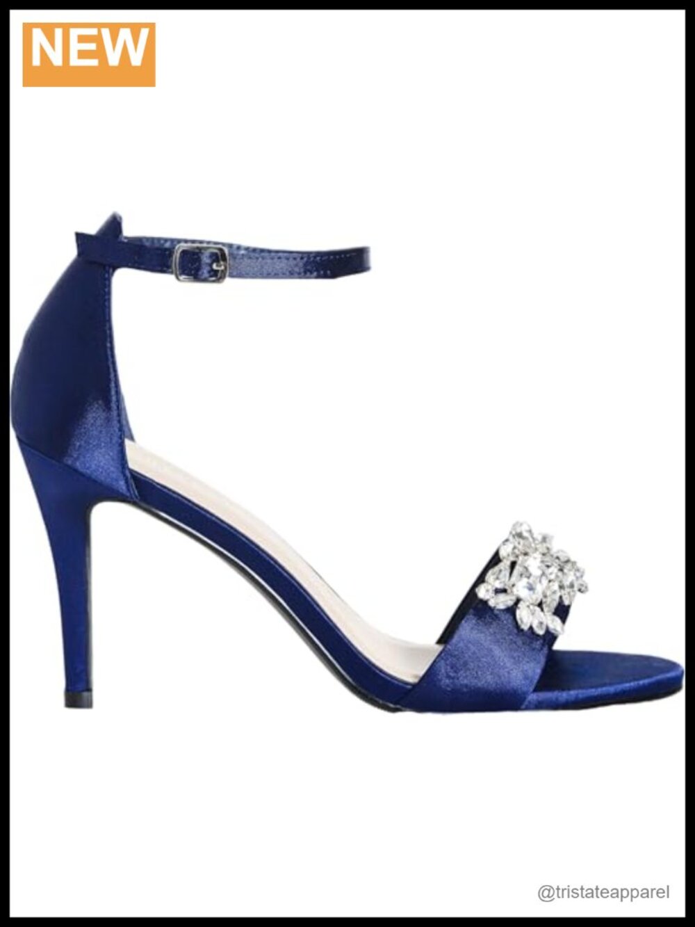 Plus Size Wide Fit Stiletto Heel Faux Satin Ankle Strap Rhinestone